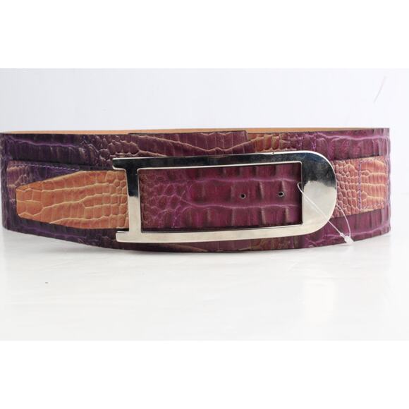 Purple Croco Embossed Leather Wide Waist Belt Size 90 Statement Classic main image 7